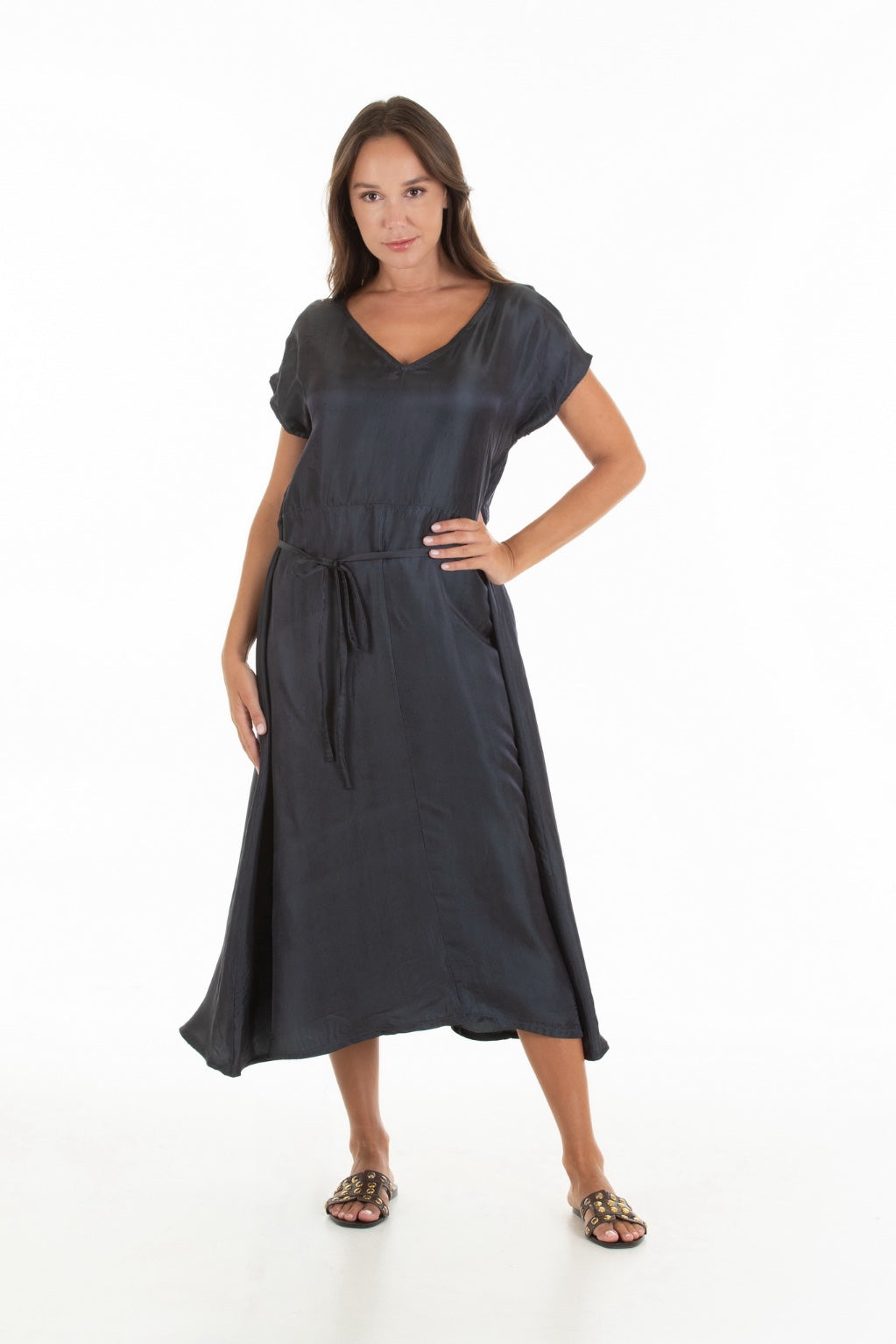 Silk Tencel maxi dress with V-neck. Made in Australia. - musee.today